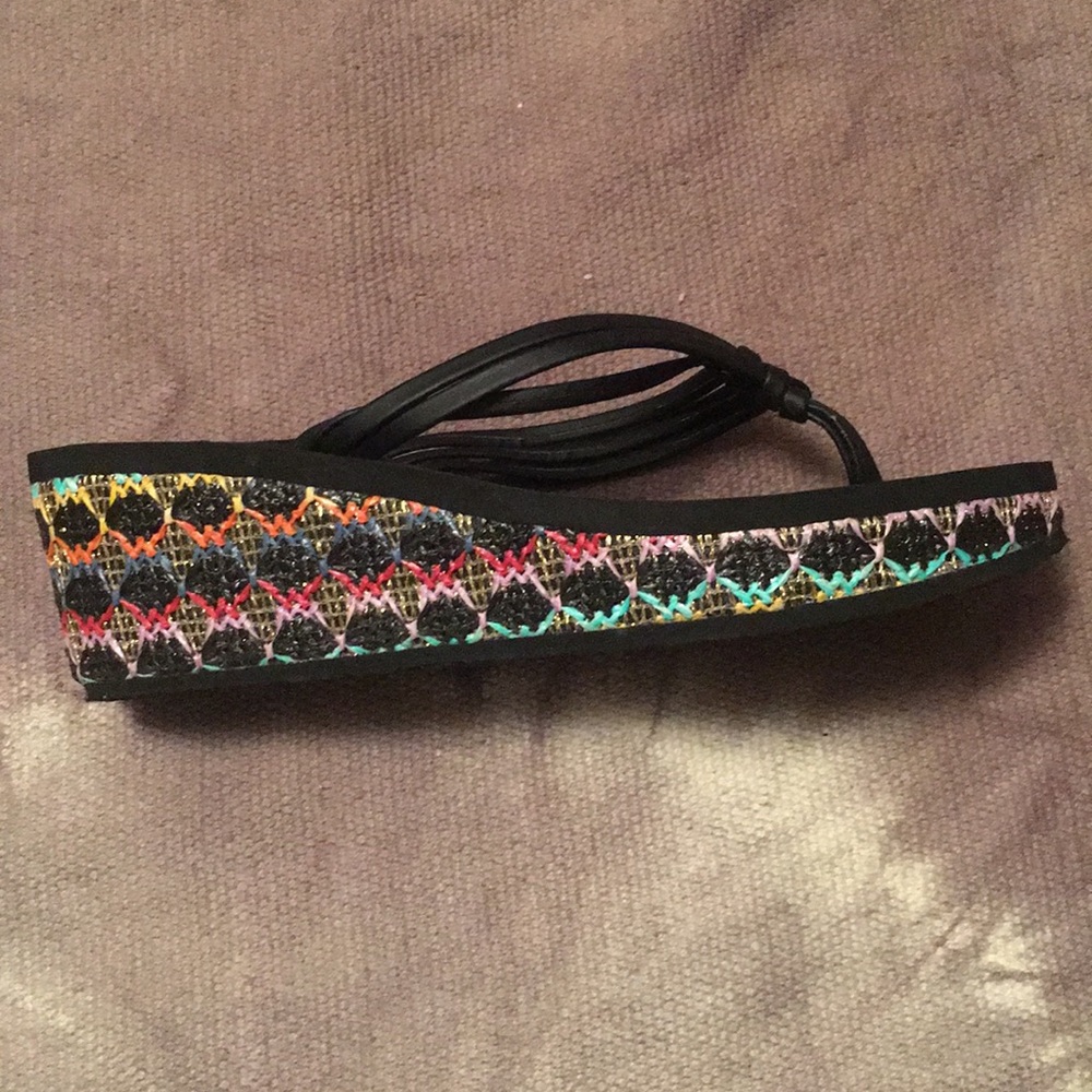 Juicy Couture Black and Multicolor Wedge Sandals